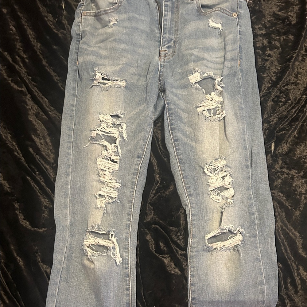 Aeropostale Women's Distressed Skinny Jeans - Light Blue